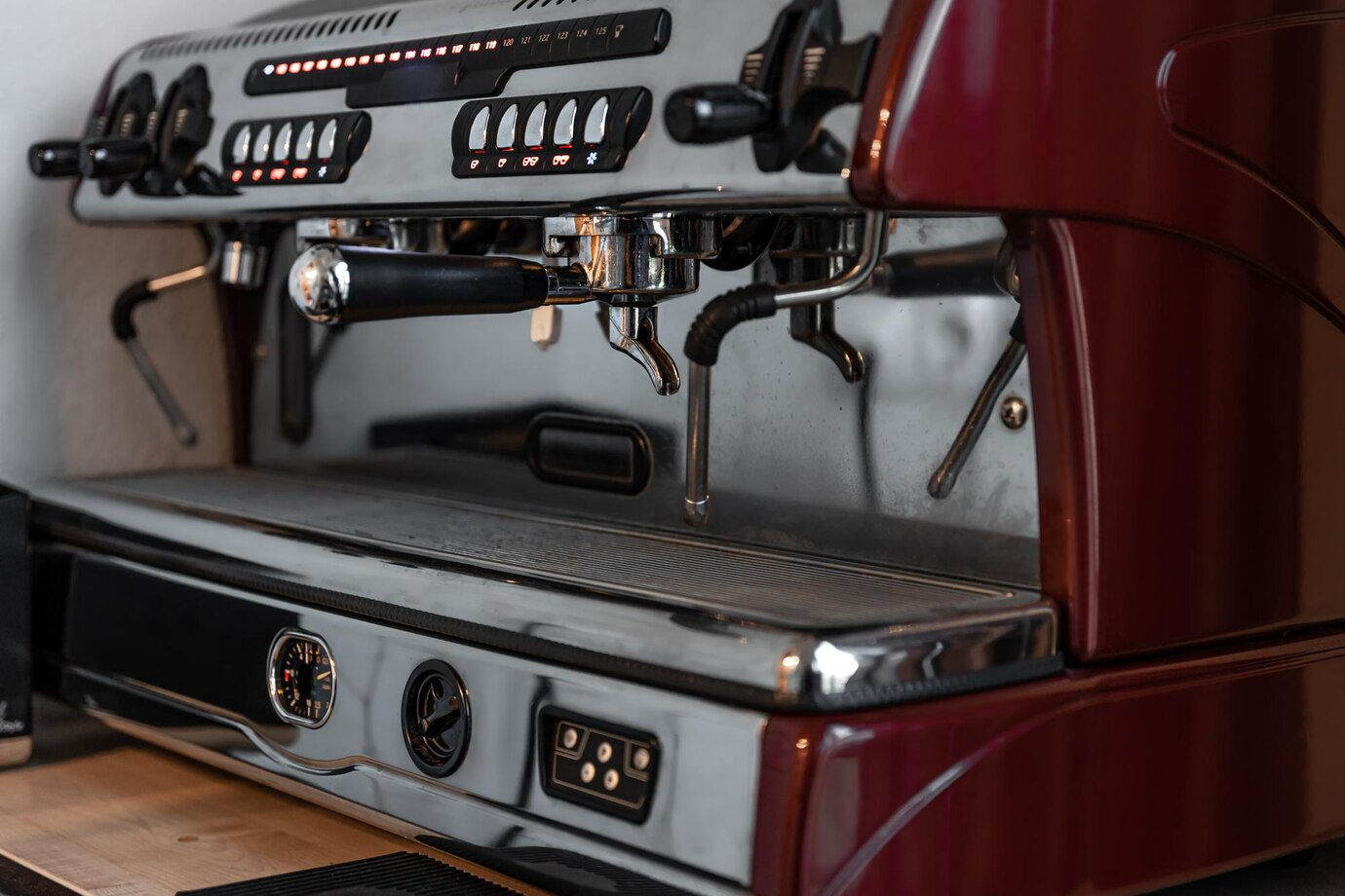 Closeup detail of a professional coffee machine | Mastery Academics